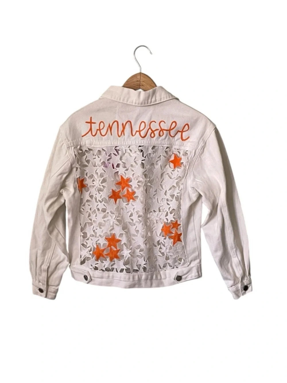 Tennessee Star Cutout White Denim Jean Jacket NEW Size Small